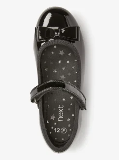 Black Patent Wide Fit (G) School Leather Bow Mary Jane Shoes