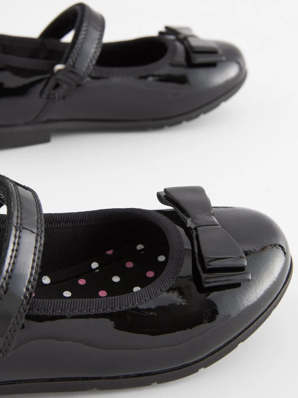 Black Patent Wide Fit (G) School Leather Bow Mary Jane Shoes