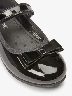 Black Patent Wide Fit (G) School Leather Bow Mary Jane Shoes