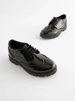 Black Patent Wide Fit (G) School Leather Chunky Lace-Up Brogues