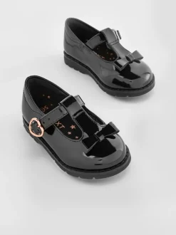 Black Patent Wide Fit (G) School Junior Bow T-Bar Shoes