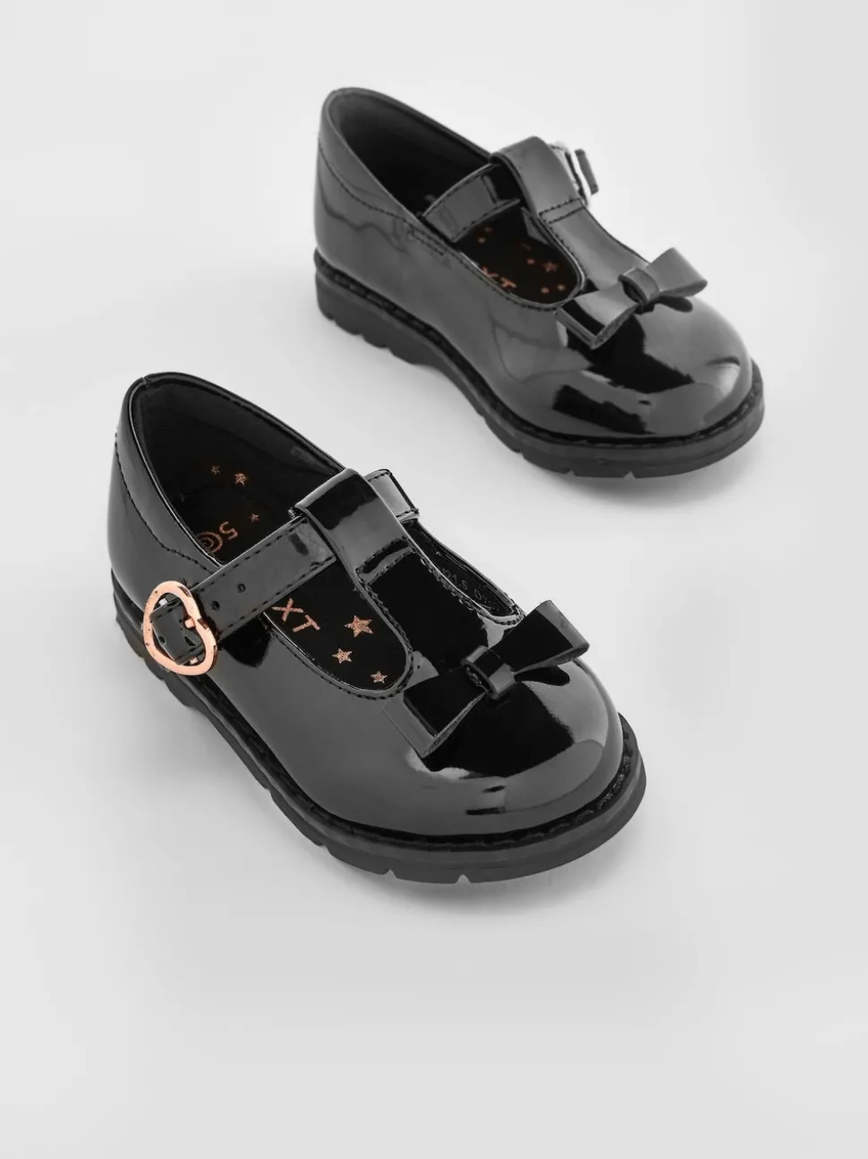 Black Patent Wide Fit (G) School Junior Bow T-Bar Shoes