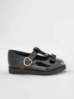 Black Patent Wide Fit (G) School Junior Bow T-Bar Shoes