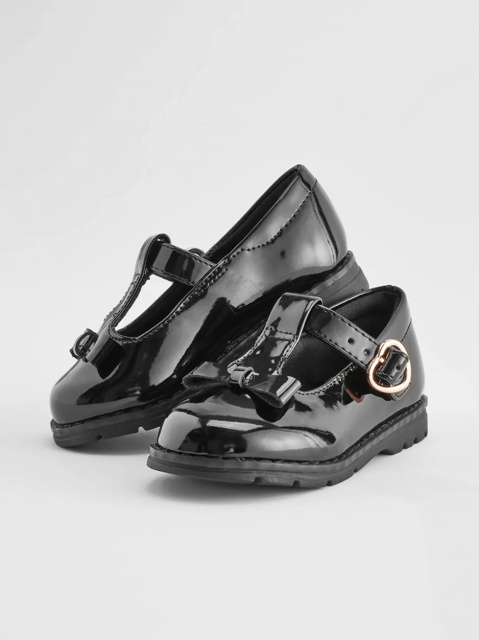 Black Patent Wide Fit (G) School Junior Bow T-Bar Shoes