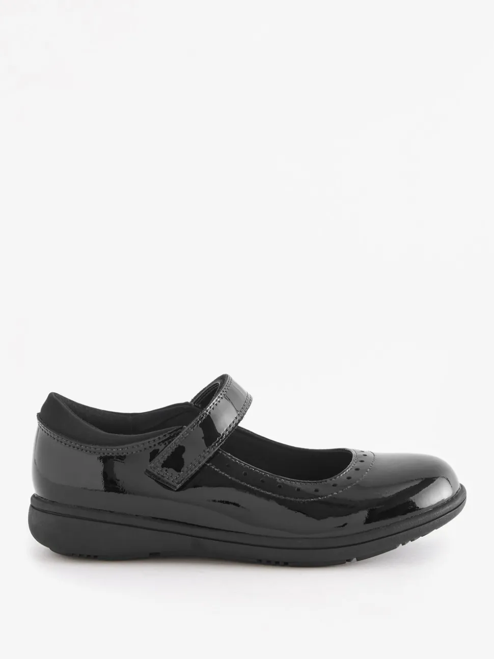 Black Patent Wide Fit (G) School Leather Brogue Detail Mary Jane Shoes