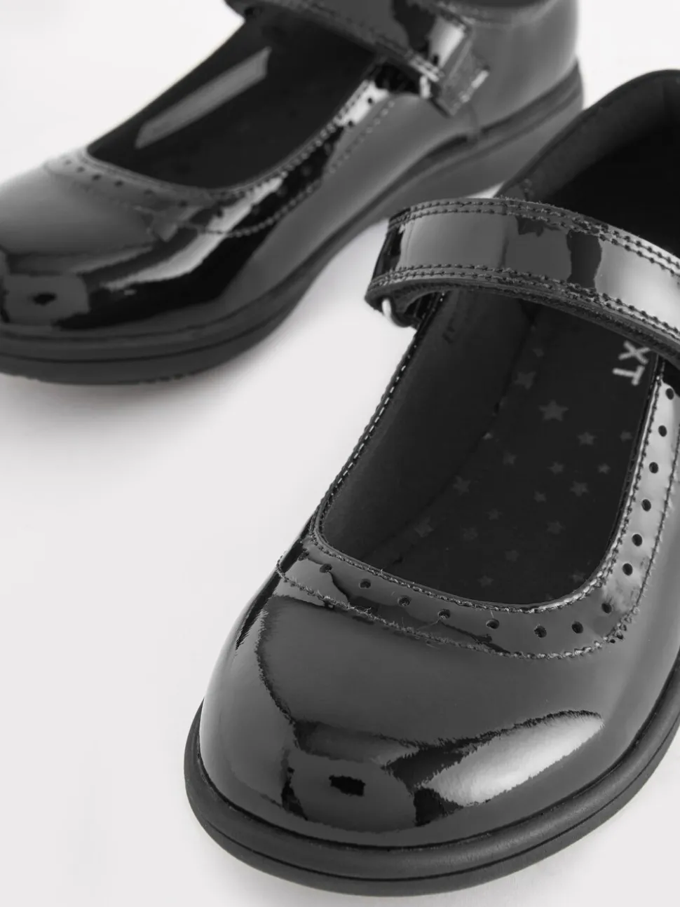 Black Patent Wide Fit (G) School Leather Brogue Detail Mary Jane Shoes