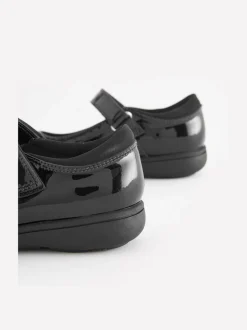 Black Patent Wide Fit (G) School Leather Brogue Detail Mary Jane Shoes