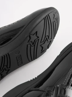 Black Patent Wide Fit (G) School Leather Brogue Detail Mary Jane Shoes