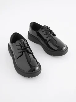 Black Patent Wide Fit (G) School Chunky Lace-Up Shoes