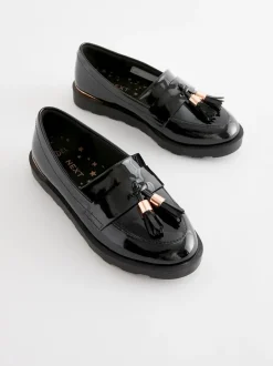 Black Rose Gold Standard Fit (F) School Tassel Loafers