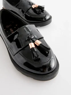 Black Rose Gold Standard Fit (F) School Tassel Loafers