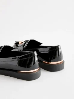 Black Rose Gold Standard Fit (F) School Tassel Loafers