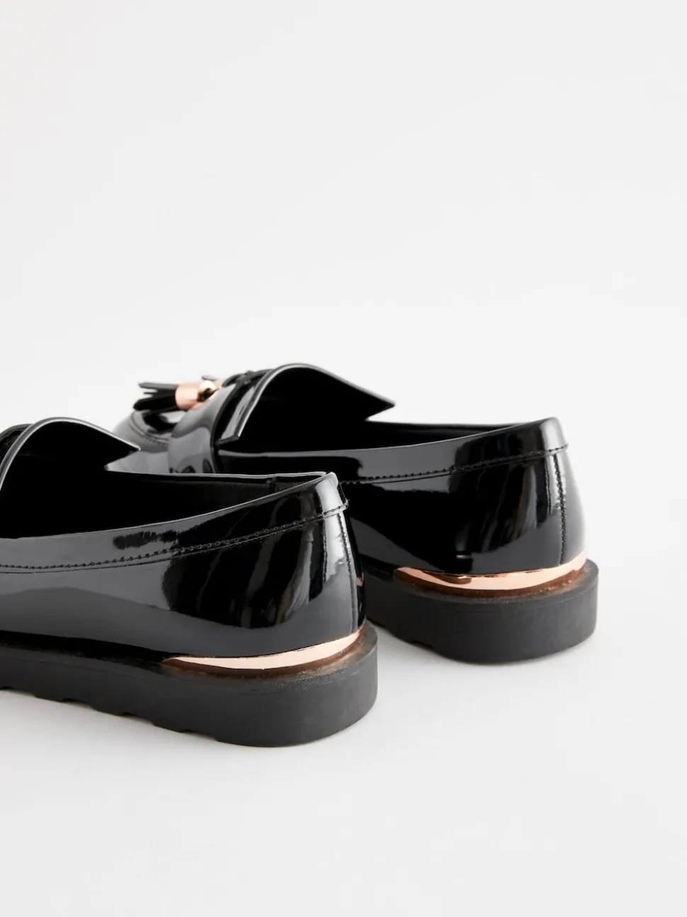 Black Rose Gold Standard Fit (F) School Tassel Loafers