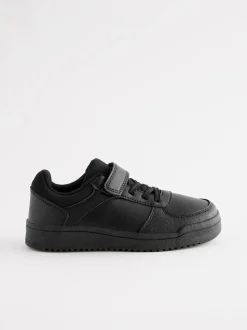 Black Standard Fit (F) 1 Strap Elastic Lace School Trainers