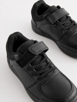 Black Standard Fit (F) 1 Strap Elastic Lace School Trainers