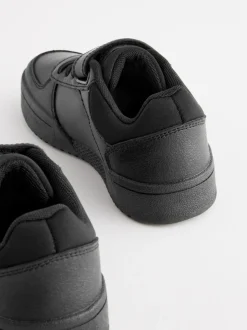 Black Standard Fit (F) 1 Strap Elastic Lace School Trainers