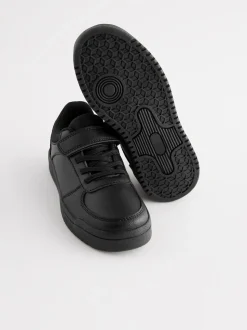 Black Standard Fit (F) 1 Strap Elastic Lace School Trainers
