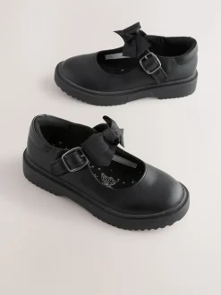 Black Standard Fit (F) Bow Chunky Mary Jane School Shoes