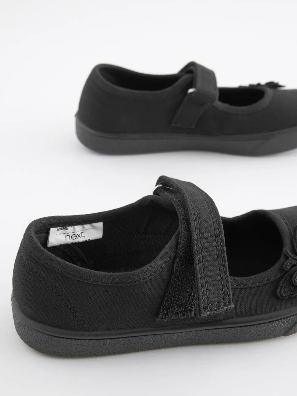 Black Standard Fit (F) Butterfly Embroidered School Plimsoll Shoes
