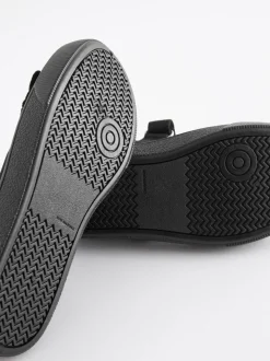 Black Standard Fit (F) Butterfly Embroidered School Plimsoll Shoes