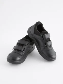 Black Standard Fit (F) Double Strap Touch Fastening School Trainers