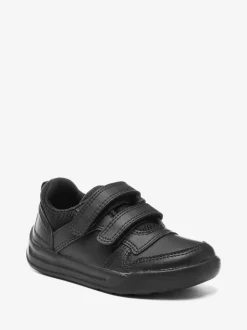 Black Standard Fit (F) Double Strap Touch Fastening School Trainers