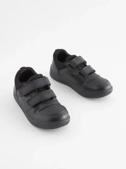 Black Standard Fit (F) Double Strap Touch Fastening School Trainers