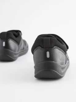 Black Standard Fit (F) Double Strap Touch Fastening School Trainers