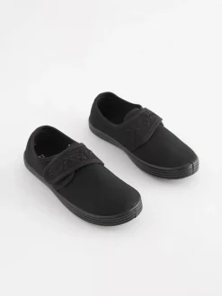 Black Standard Fit (F) Embroidered Strap School Plimsolls