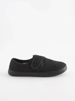Black Standard Fit (F) Embroidered Strap School Plimsolls