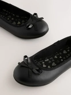 Black Standard Fit (F) Leather Ballerina School Shoes