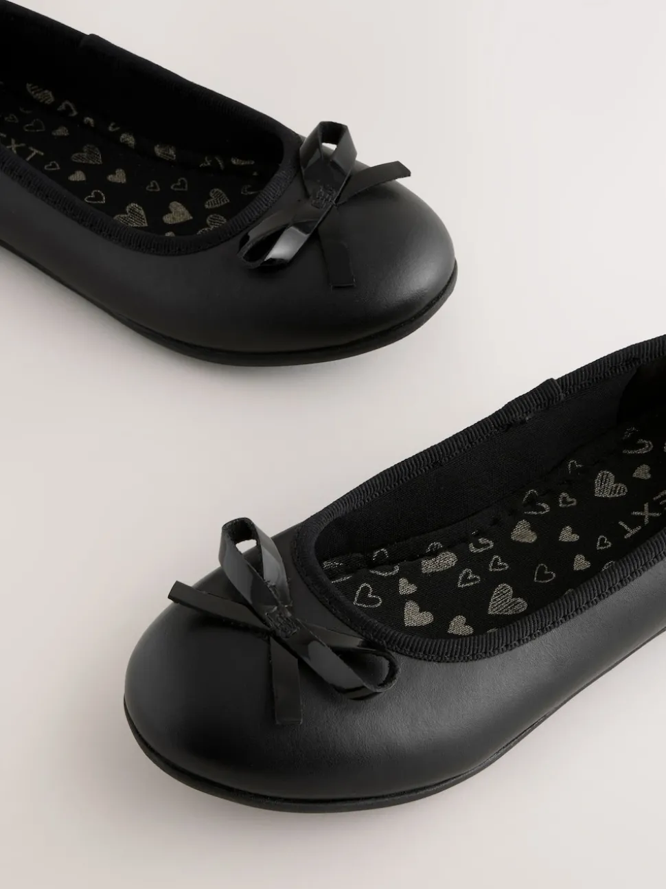 Black Standard Fit (F) Leather Ballerina School Shoes