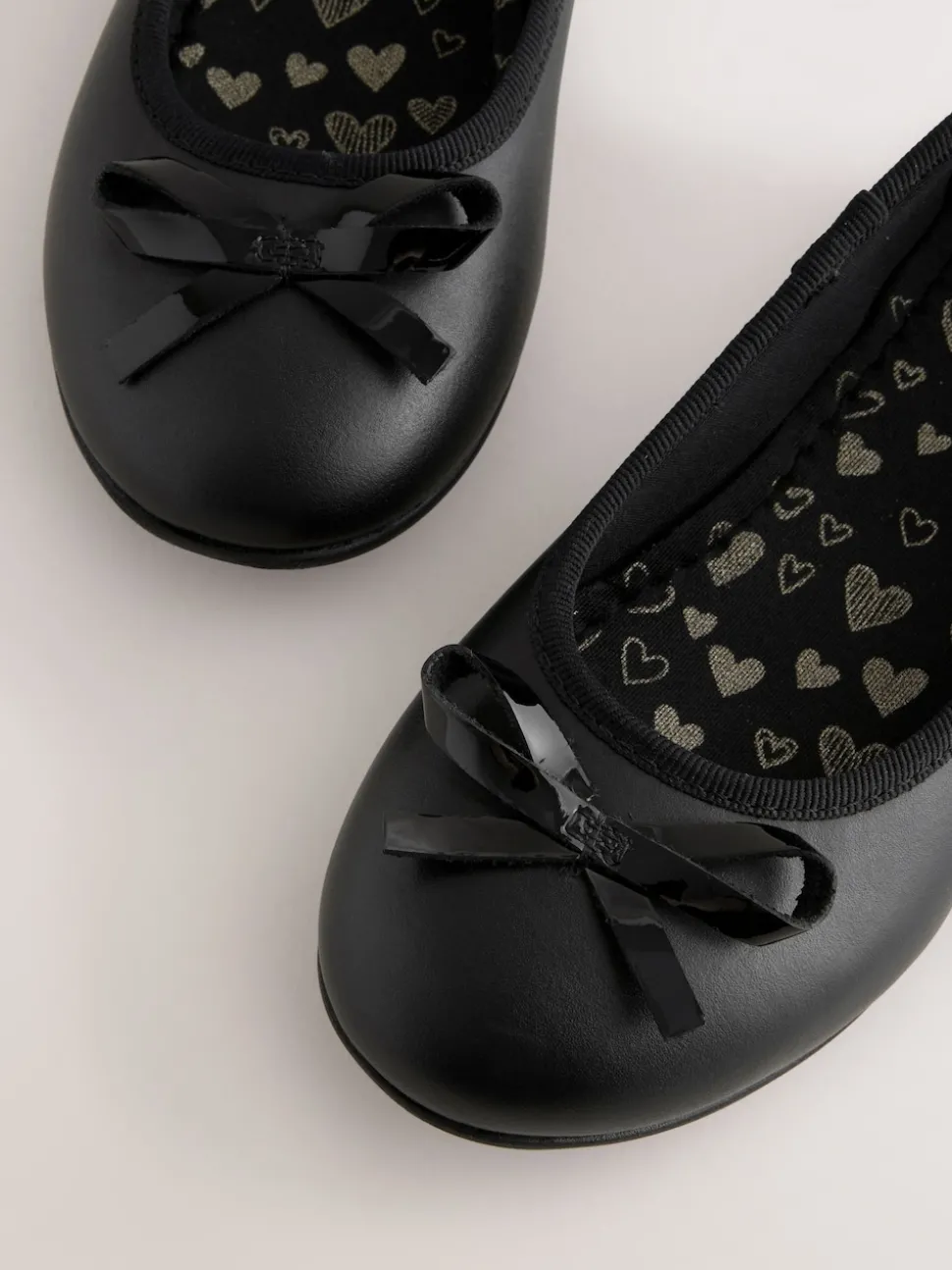 Black Standard Fit (F) Leather Ballerina School Shoes