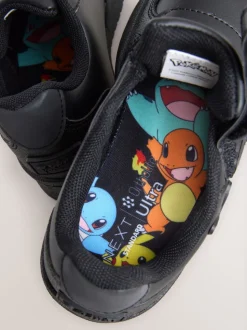 Black Standard Fit (F) Pokemon 2 Strap Touch Fastening School Shoes