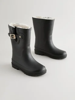 Black Warm Lined Buckle Wellies