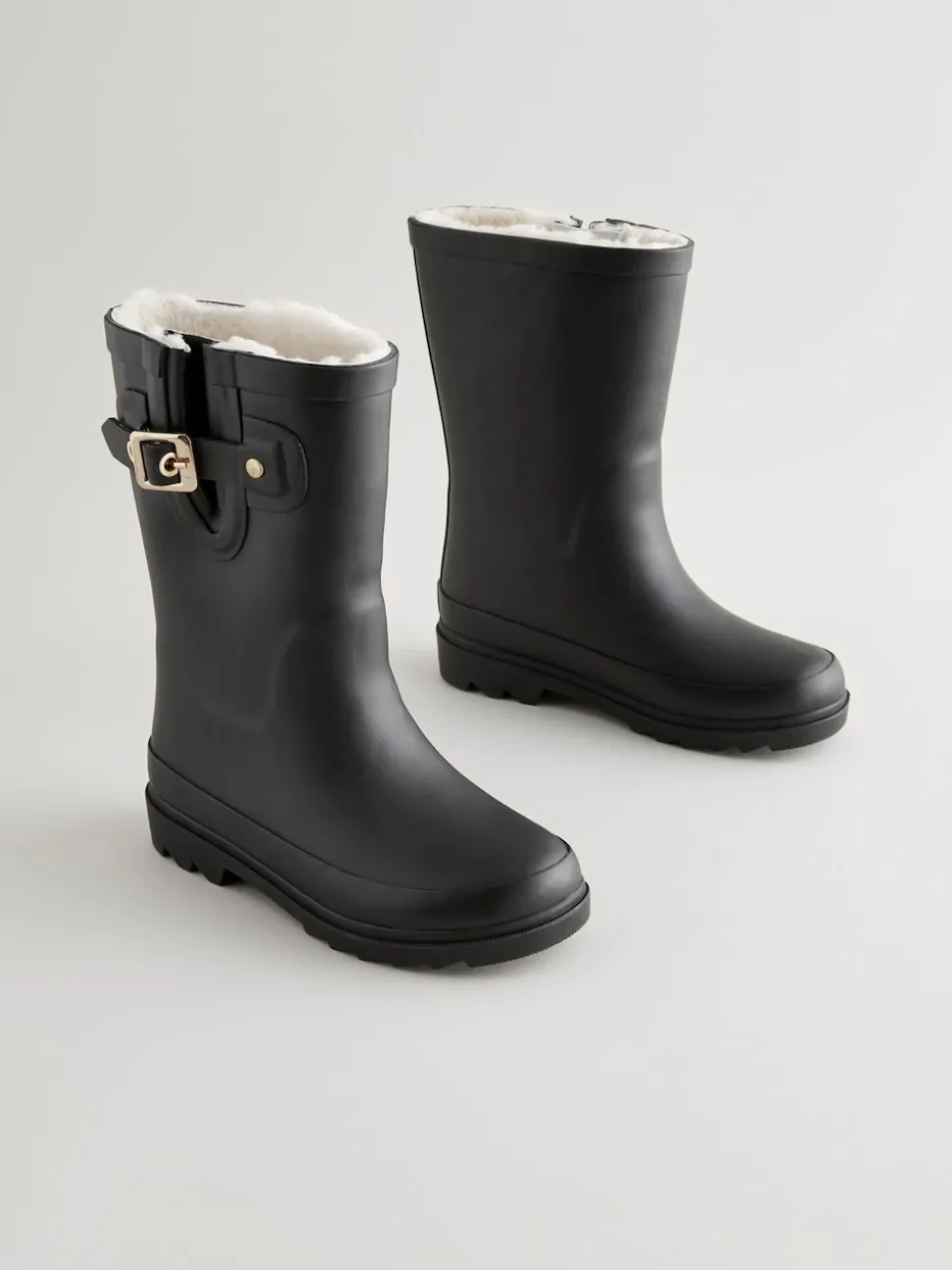 Black Warm Lined Buckle Wellies