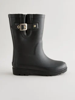 Black Warm Lined Buckle Wellies