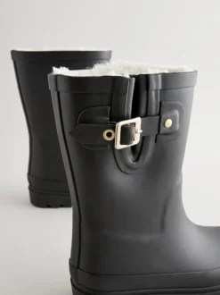 Black Warm Lined Buckle Wellies
