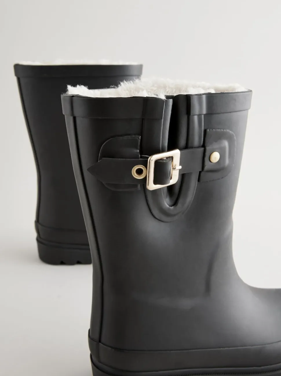 Black Warm Lined Buckle Wellies