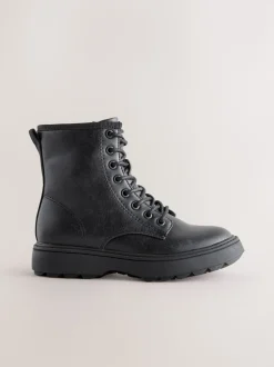 Black Warm Lined Lace-Up Ankle Boots
