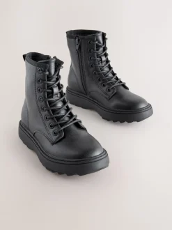 Black Warm Lined Lace-Up Ankle Boots