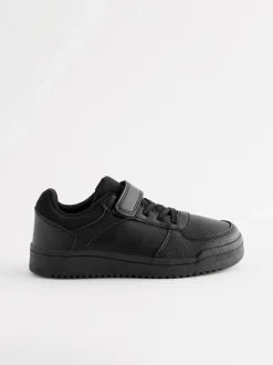 Black Wide Fit (G) 1 Strap Elastic Lace School Trainers