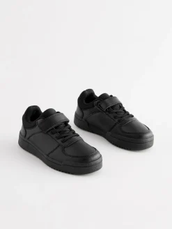 Black Wide Fit (G) 1 Strap Elastic Lace School Trainers