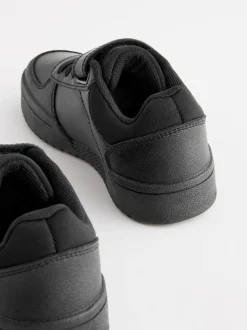 Black Wide Fit (G) 1 Strap Elastic Lace School Trainers