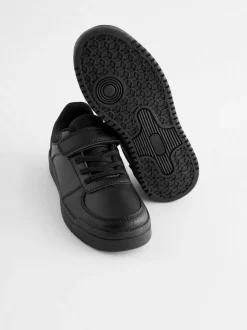 Black Wide Fit (G) 1 Strap Elastic Lace School Trainers