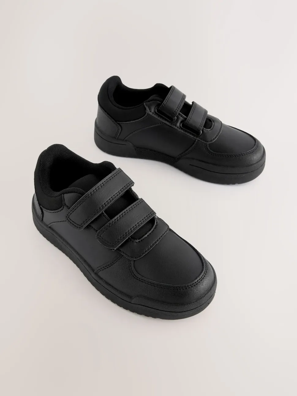 Black Wide Fit (G) 3 Straps Touch Fastening School Shoes