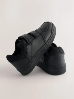 Black Wide Fit (G) 3 Straps Touch Fastening School Shoes