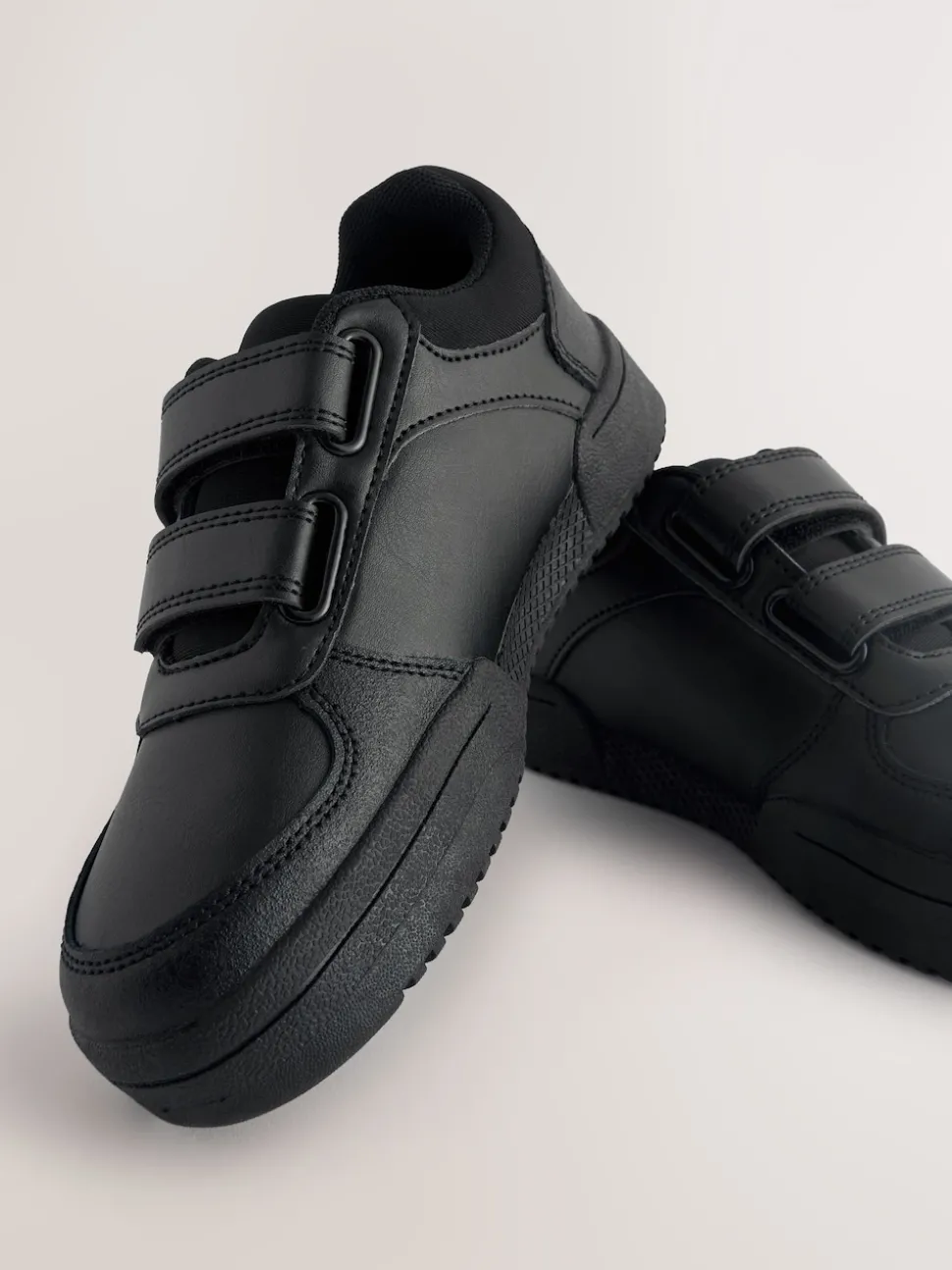 Black Wide Fit (G) 3 Straps Touch Fastening School Shoes