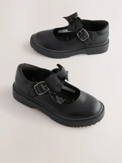 Black Wide Fit (G) Bow Chunky Mary Jane School Shoes