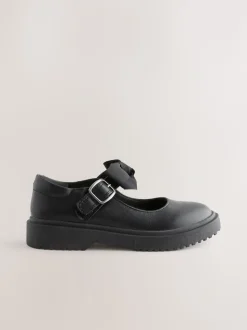 Black Wide Fit (G) Bow Chunky Mary Jane School Shoes